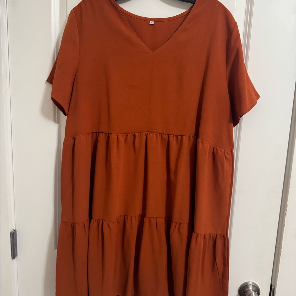 Casual V-Neck Dress in Burnt Orange